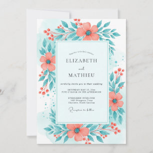 Convites Casamento de Verão Brilhante Coral Turquesa