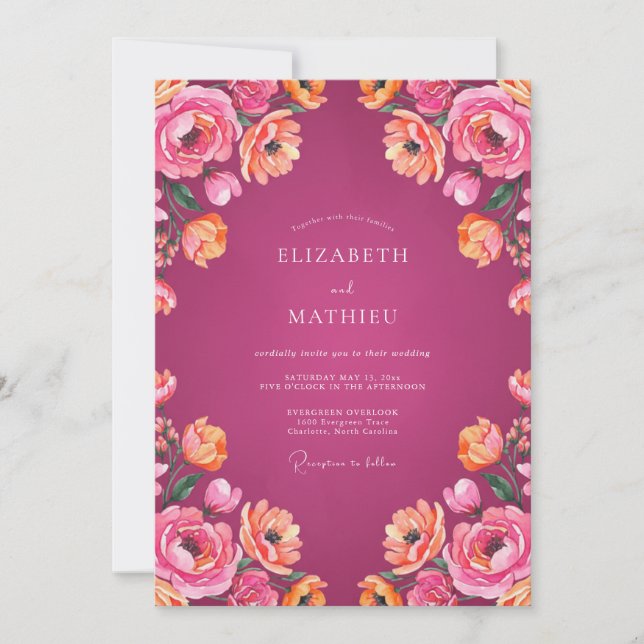 Convites Casamento de Verão Brilhante Magenta (Frente)