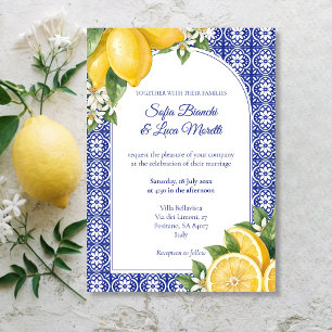 Convites Casamento de Verão com Azulejo Azul de Limão Amalf