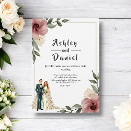 Convites Casamento de Verão com Casal Floral Rustic Waterco