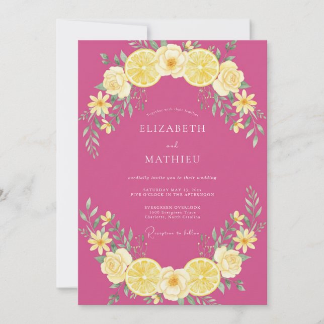 Convites Casamento de Verão com Citrino Zesty Magenta (Frente)