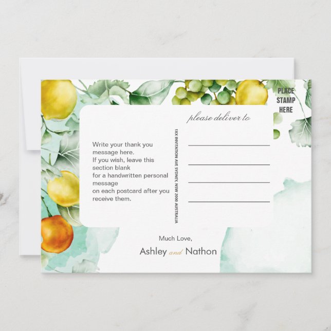 Convites Casamento de Verão com Floral e Fruta (Frente)