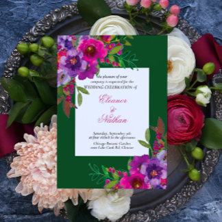 Convites Casamento de Verão com Flores de Aquarela Colorida
