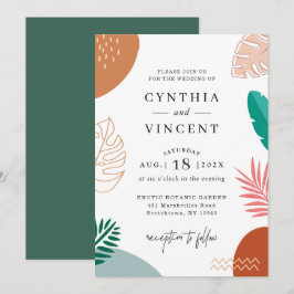 Convites Casamento de Verão com Folhas Tropicais de Abstraç