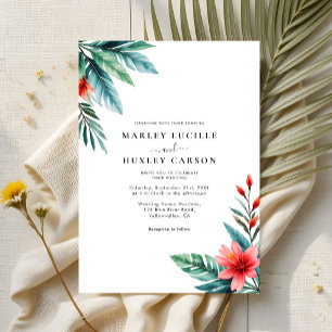 Convites Casamento de Verão com Folhas Tropicais de Aquarel