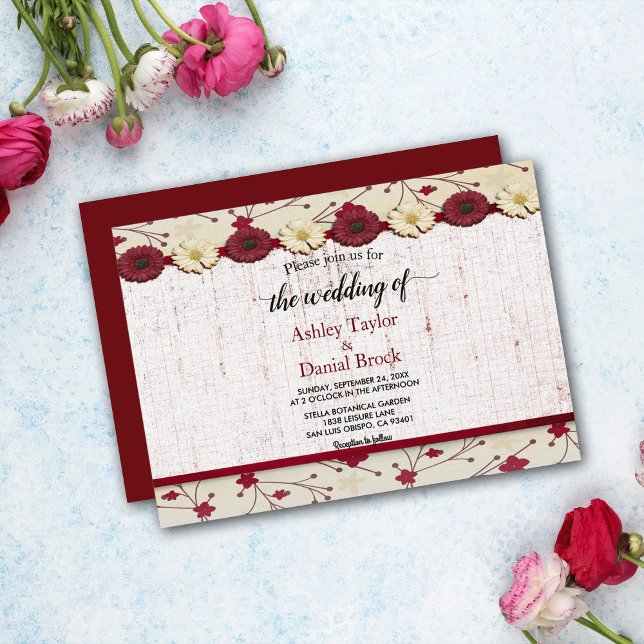 Convites Casamento de Verão com Frame Floral Vermelho Elega (Criador carregado)
