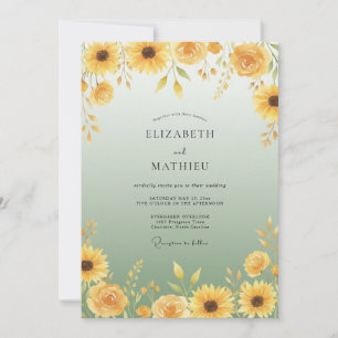 Convites Casamento de Verão com Girassóis Radiantes Amarelo