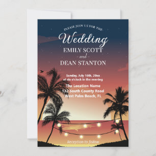 Convites Casamento de Verão com Palmeiras ao Pôr do Sol