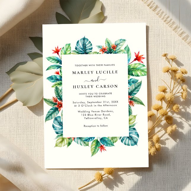 Convites Casamento de Verão com Quadro Verde Tropical Moder (Criador carregado)
