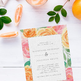 Convites Casamento de Verão com Rosas de cor rosa e laranja