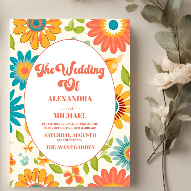 Convites Casamento de Verão com Tipografia Retro (Criador carregado)