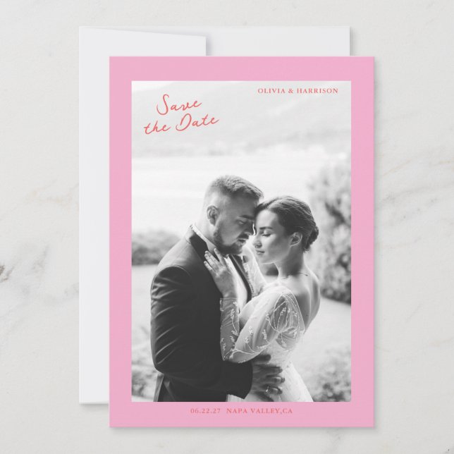 Convites Casamento de Verão Cor-de-Rosa Salvar a Data (Frente)