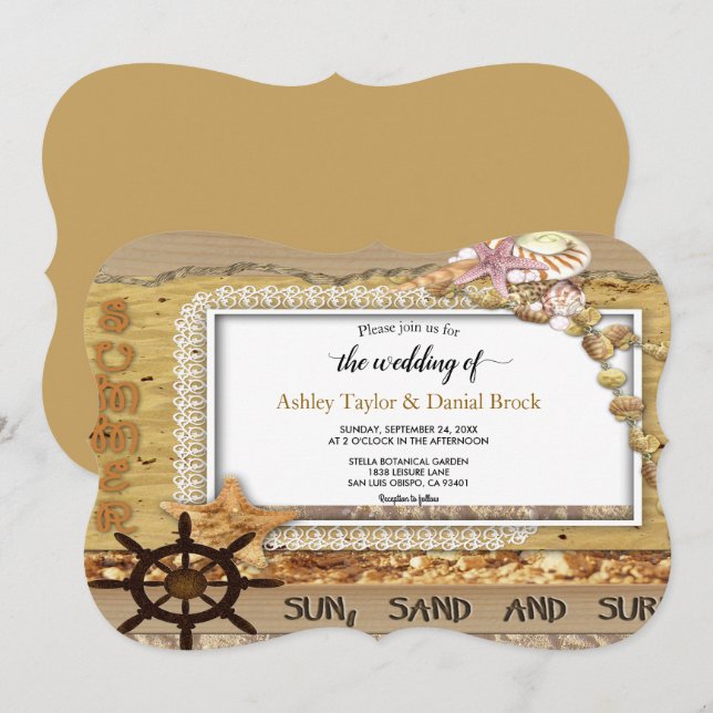 Convites Casamento de Verão Costeiro do Marinho de Script C (Frente/Verso)
