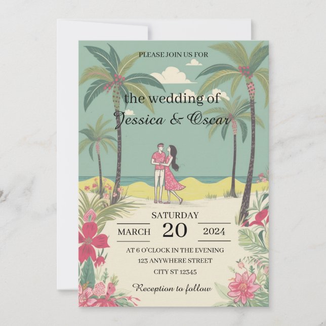Convites Casamento de Verão da História do Amor Tropical (Frente)