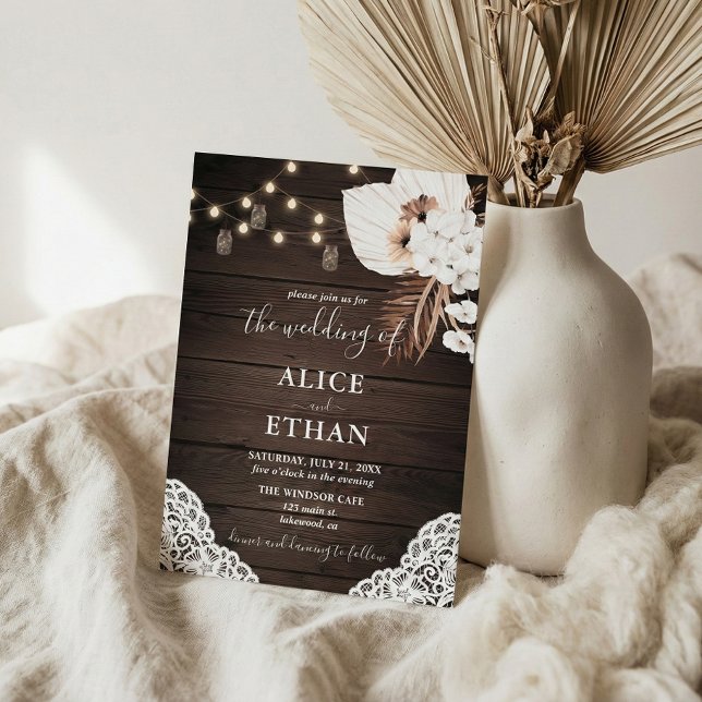 Convites Casamento de Verão de Flores Tropicais Rustic Wood (Criador carregado)