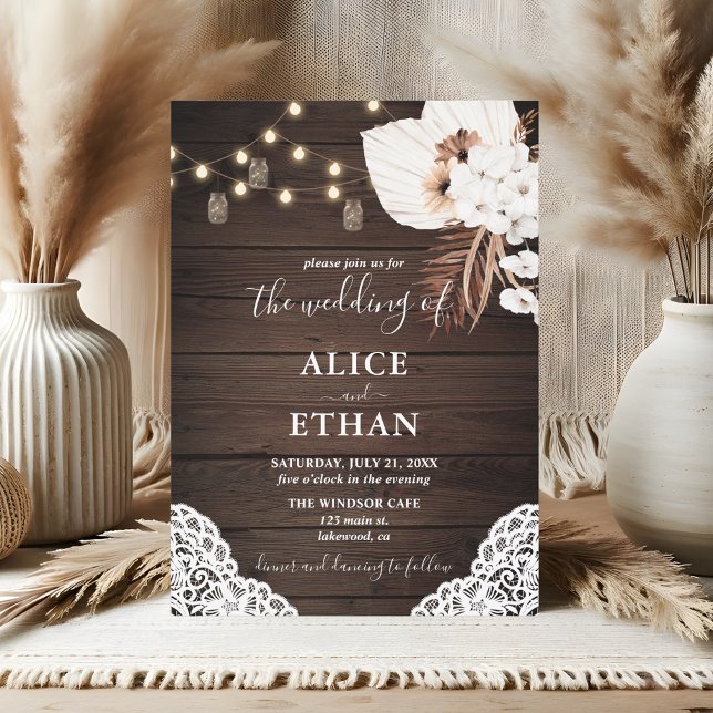 Convites Casamento de Verão de Flores Tropicais Rustic Wood (Criador carregado)