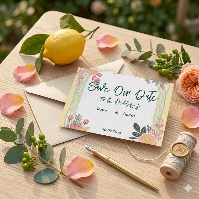 Convites Casamento de Verão de Limão Floral (Criador carregado)
