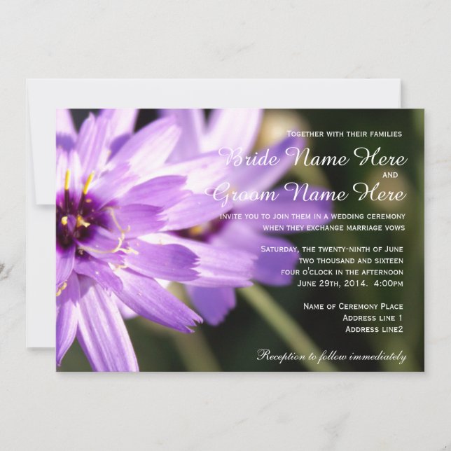 Convites Casamento de verão de margarida roxa elegante e bo (Frente)