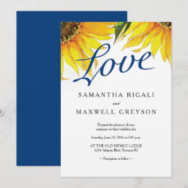 Convites Casamento de Verão de Marinho Azul e Girassol