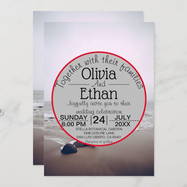 Convites Casamento de Verão de Marinho de praia de praia de (Frente/Verso)