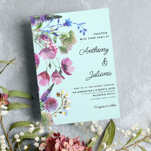 Convites Casamento de Verão de Teal Selvagem, Púrpura, rosa