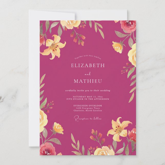 Convites Casamento de Verão Deslumbrante Magenta (Frente)
