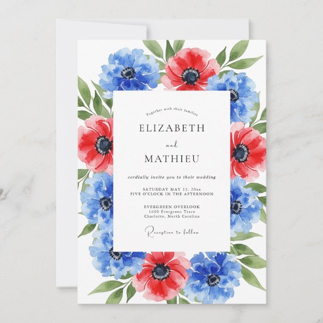 Convites Casamento de Verão Dinâmico Azul Escarlate (Frente)