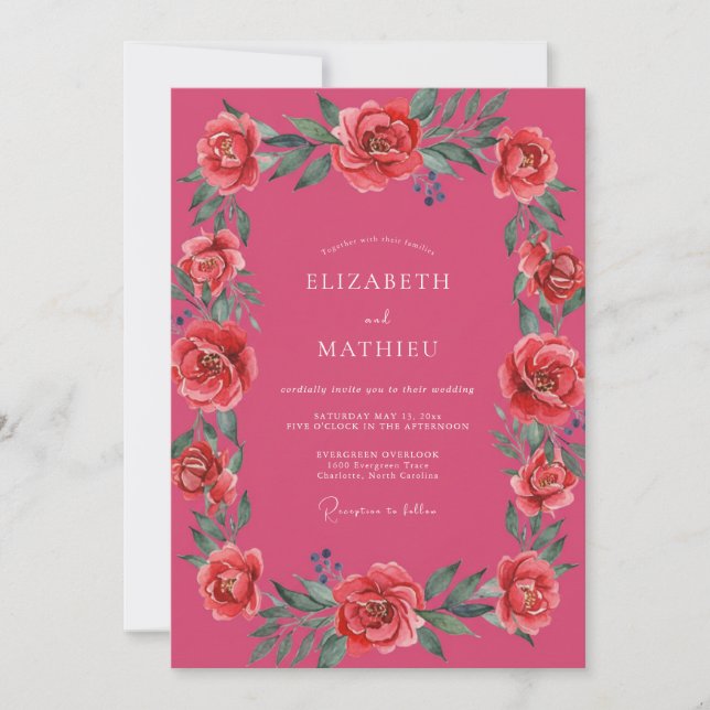 Convites Casamento de Verão Efervescente Magenta (Frente)