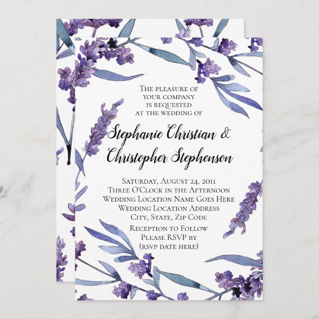 Convites Casamento de Verão Elegante Lilac Watercolor (Frente/Verso)