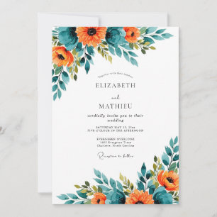 Convites Casamento de Verão Espetacular em Laranja Teal