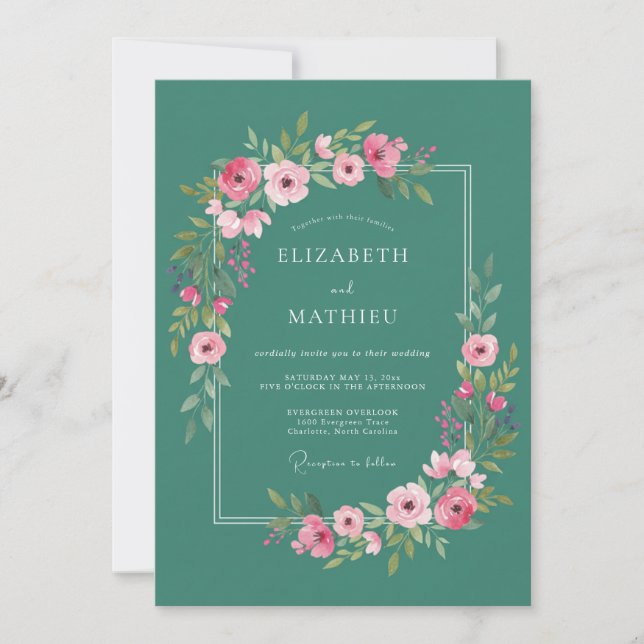 Convites Casamento de Verão Etéreo Azul-Verde (Frente)