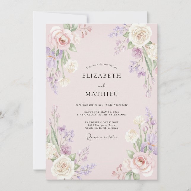 Convites Casamento de Verão Etéreo Rosa Empoeirado (Frente)