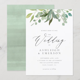 Convites Casamento de Verão Eucalyptus Greenery Chic Water