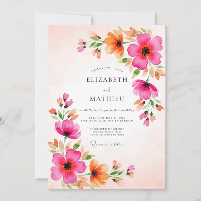 Convites Casamento de Verão Festivo Magenta (Frente)