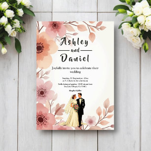 Convites Casamento de Verão Floral Aquarela de Casal Românt