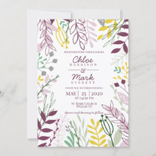 Convites Casamento de Verão Floral Boho Roxo Amarelo