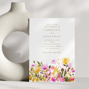 Convites Casamento de Verão Floral com Aquarela Amarela Ros