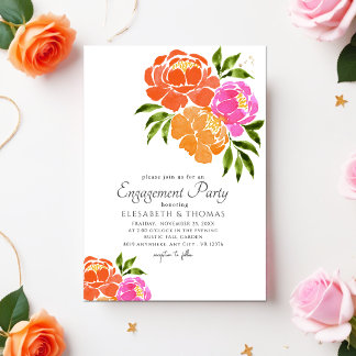 Convites Casamento de Verão Floral de Coral Laranja Brilhan