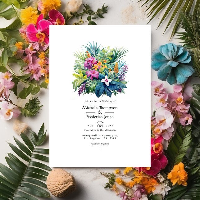 Convites Casamento de Verão Floral de Folhagem de Praia (Criador carregado)