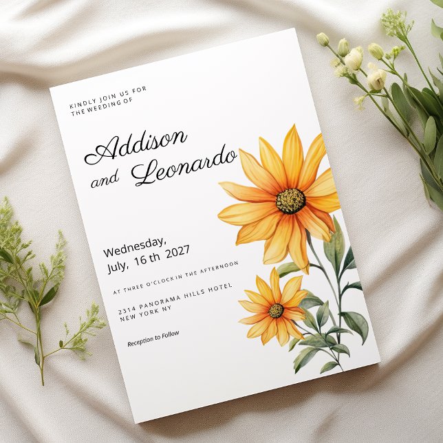 Convites Casamento de verão floral de girassol (Sunflower floral botanical summer wedding )