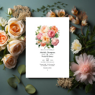 Convites Casamento de Verão Floral em Rosa Pastel, Verde e