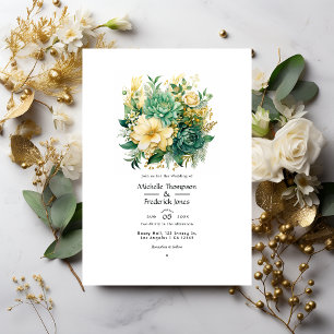Convites Casamento de Verão Floral em Verdes e Dourados