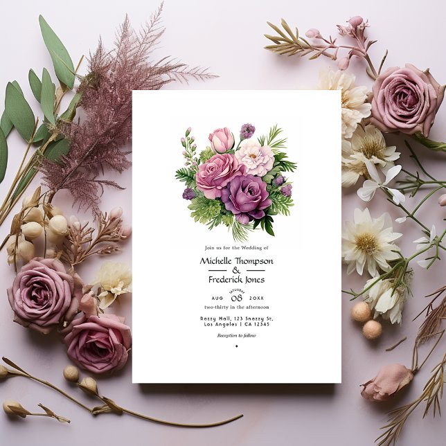 Convites Casamento de Verão Floral Mauve e Pine Green (Criador carregado)