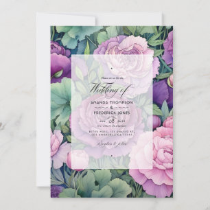 Convites Casamento de Verão Floral Mauve e Pine Green