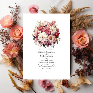 Convites Casamento de Verão Floral Rosa Pastel e Marrom Ced