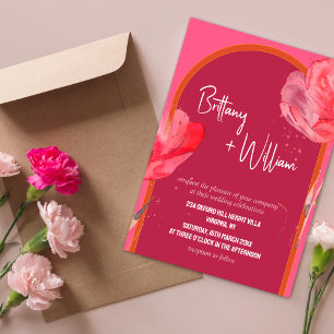Convites Casamento de Verão Floral Rosa-Rosa Moderno