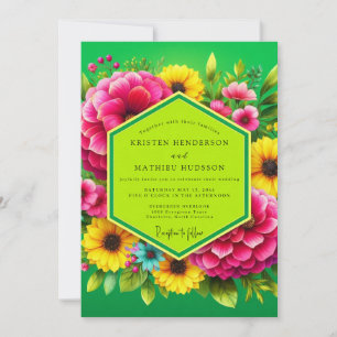 Convites Casamento de Verão Floral Verde Vibrante