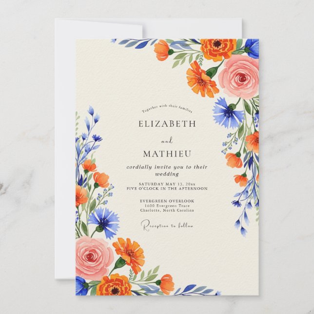 Convites Casamento de Verão Florescente Laranja (Frente)