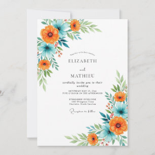 Convites Casamento de Verão Glorioso Laranja Azul