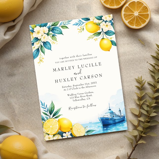 Convites Casamento de Verão italiano com Lemon Azul (Criador carregado)